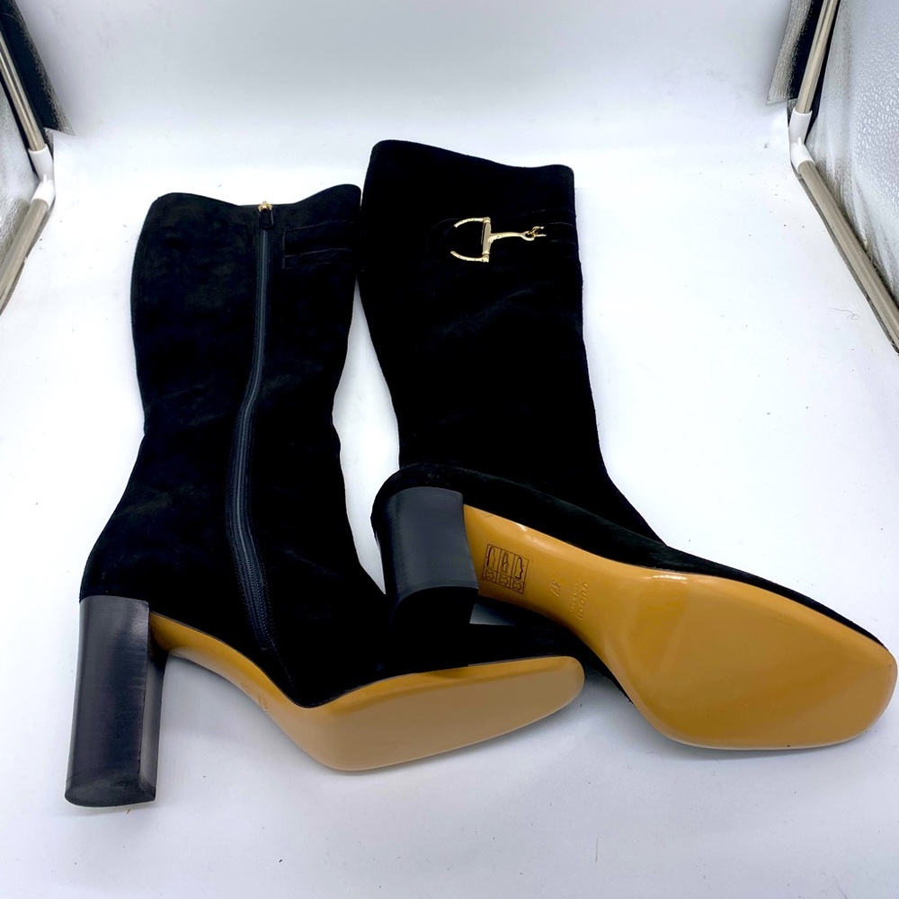 Authentic Gucci Black Horsebit Suede Heel Knee 217204 (37 G/ 6.5 US) Boot